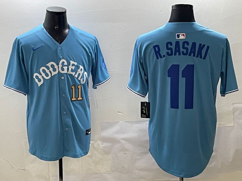 Men Los Angeles Dodgers #11 R.Sasaki Light Blue Joint Name 2025 Nike MLB Jersey style 17